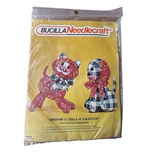 Bucilla Needle Craft Kit 2851 Gingham Dog 12" + Calico Cat 14” Sewing Needlework